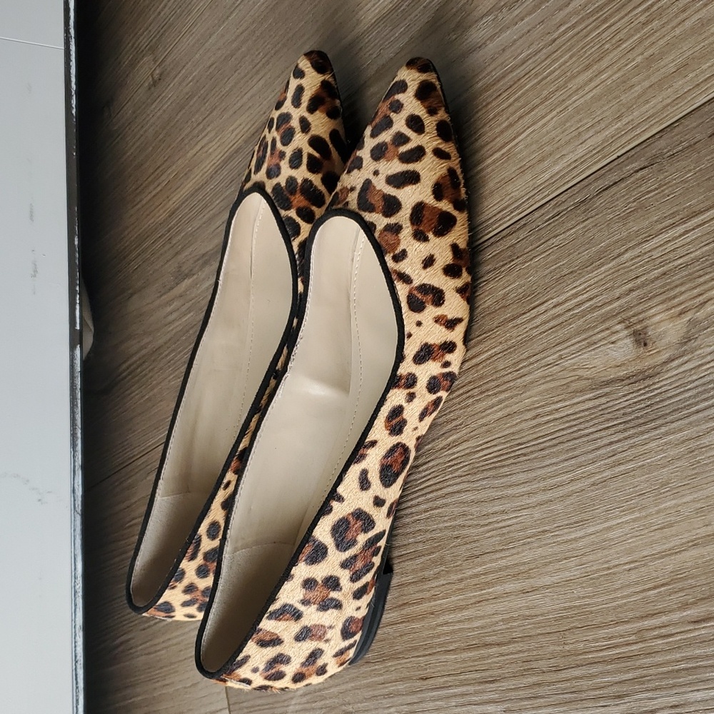 Marc Fisher Alany Calf Fur Leopard Print Pointed Toe Flats